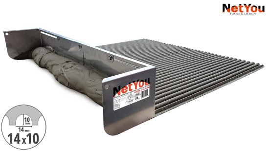 NetYou V - spatola dentata regolabile per un'applicazione uniforme e rapida della colla sul pavimento, larghezza massima 80 cm