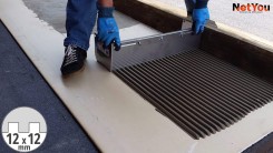 NetYou V - llana dentada ajustable para una aplicación uniforme y rápida del pegamento al suelo, ancho máximo 80 cm