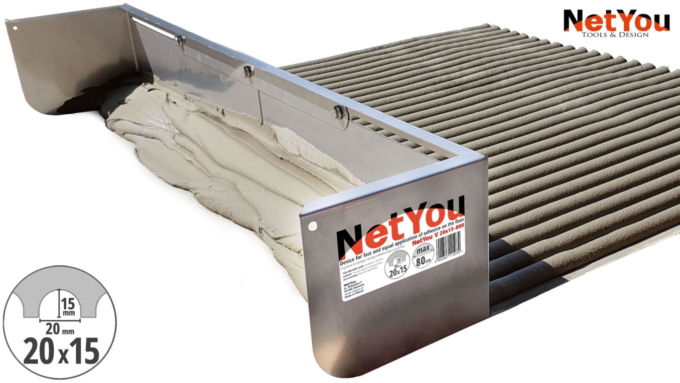 NetYou V - Adjustable notched trowel for even and quick application of glue on the floor, max width 80 cm